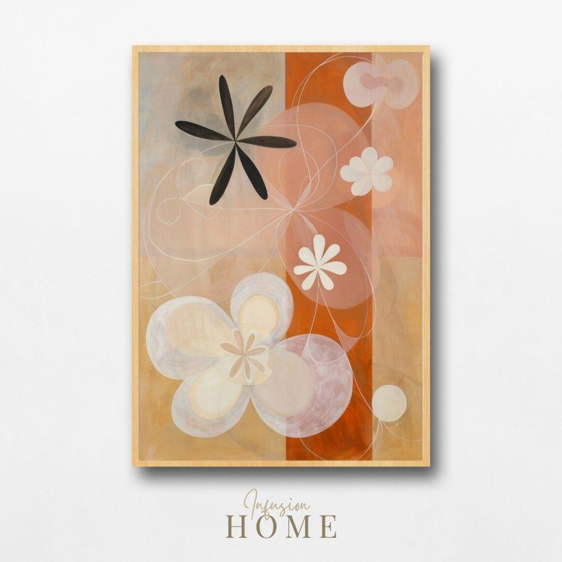 Nordic Wildflowers Art Print Terracotta Beige Floral Abstract
