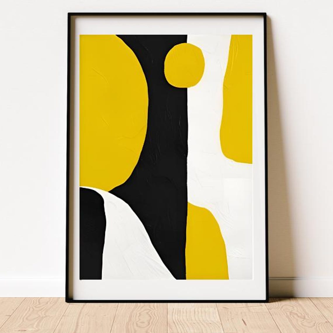 Yellow Black White Organic Shapes Bold Modern Abstract Art Poster