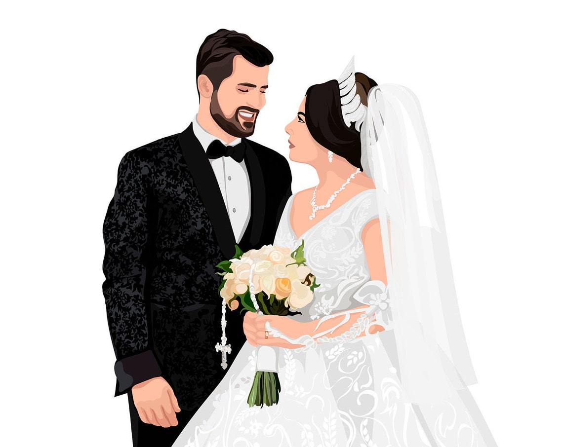 Wedding Couple With Tiara and Veil Custom Vector Portrait Poster