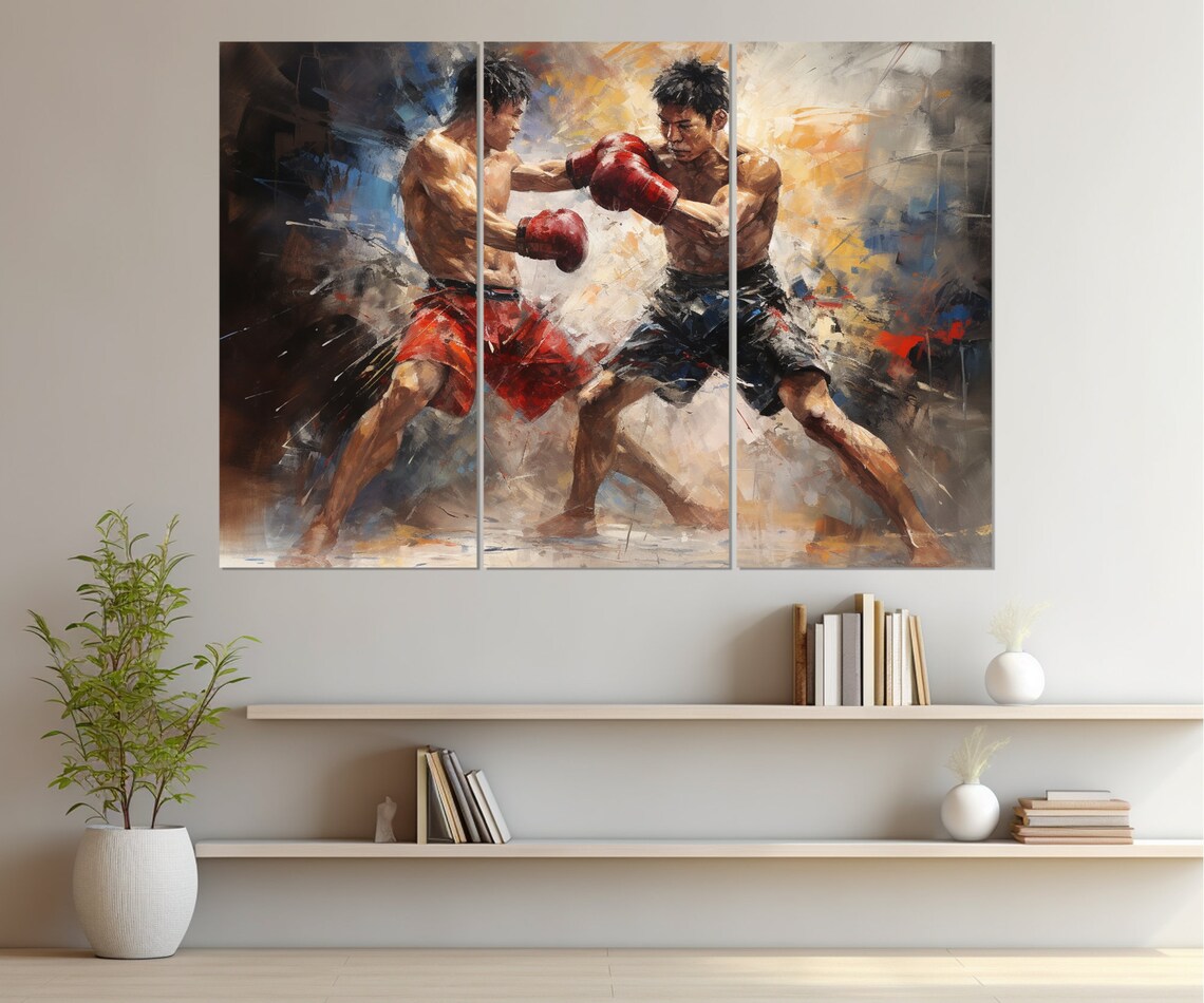 Muay Thai Fighters Sparring Red Gloves Dramatic Oil Painting Poster - Image 3