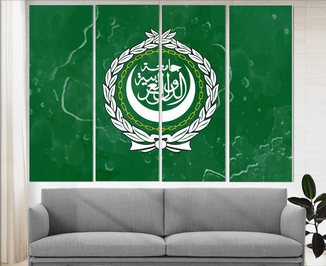 Arab League Flag Grunge Green Emblem Arabic Calligraphy Wall Poster - Image 3