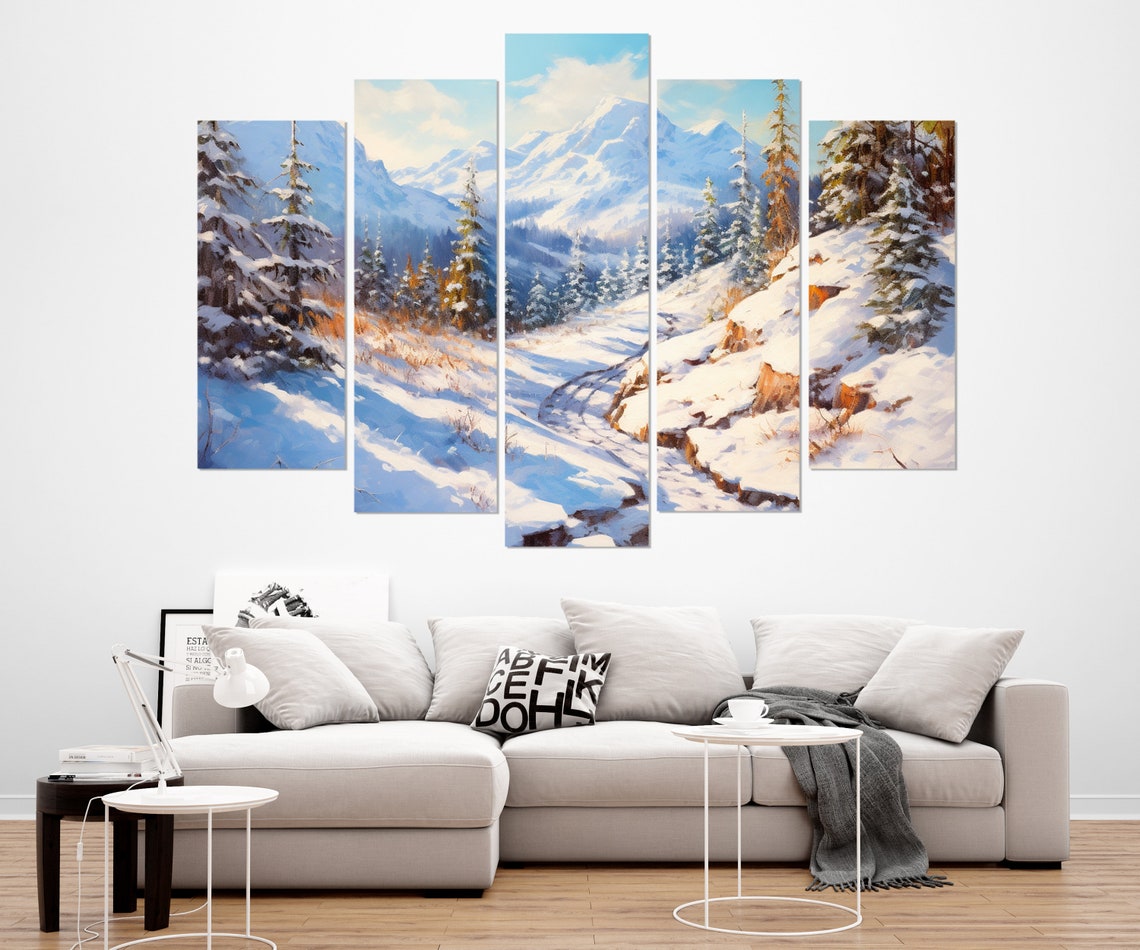 Snowy Mountain Valley Pine Trees Winter Forest Landscape Poster - Image 2