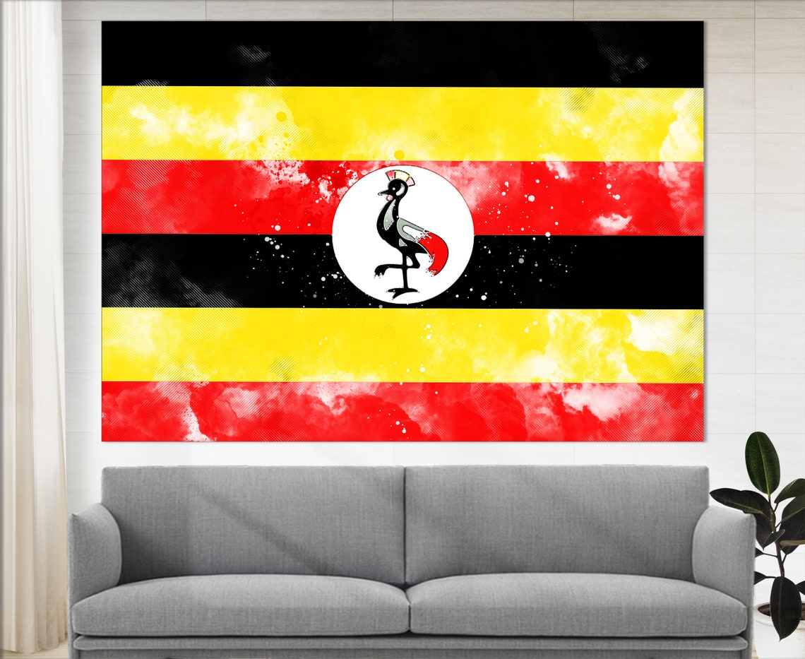 Uganda Flag Grunge Five Panel Canvas Black Yellow Red Crane Poster - Image 3