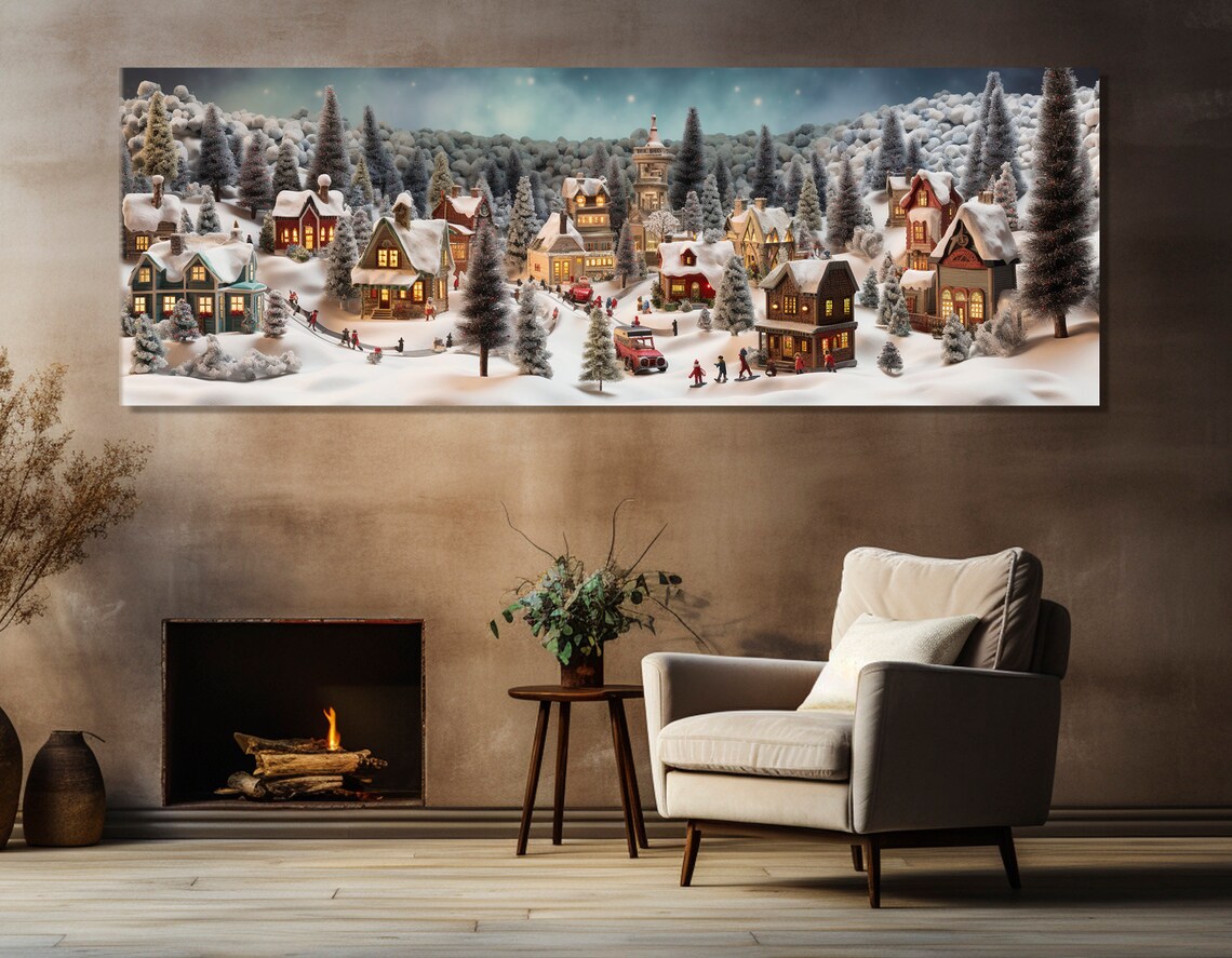 Christmas Village Abstract Art Print, Winter Decor