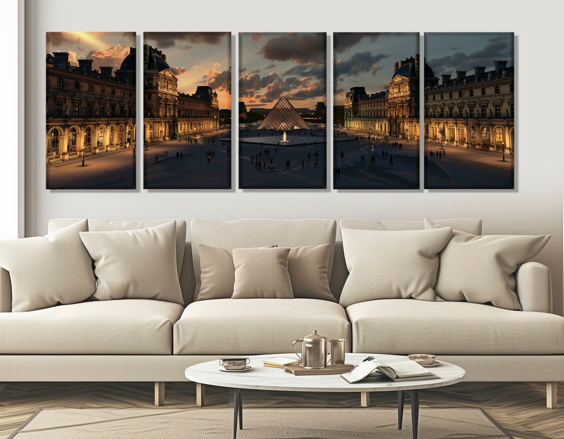 Louvre Museum Glass Pyramid Night Courtyard Paris Travel Poster - Image 3