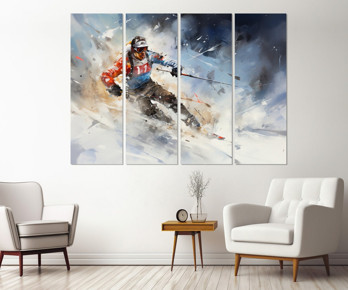 Skier Racing Downhill In Dynamic Abstract Watercolor Skiing Poster - Image 3