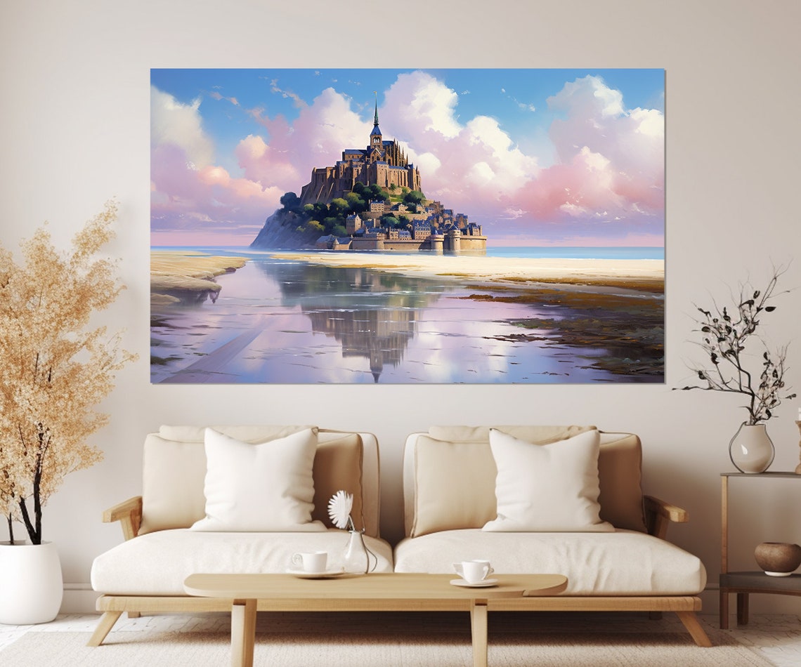 Scenic Mont Saint Michel Print France Art France Painting Wall Art French Wall Decor Framed And Ready To Hang