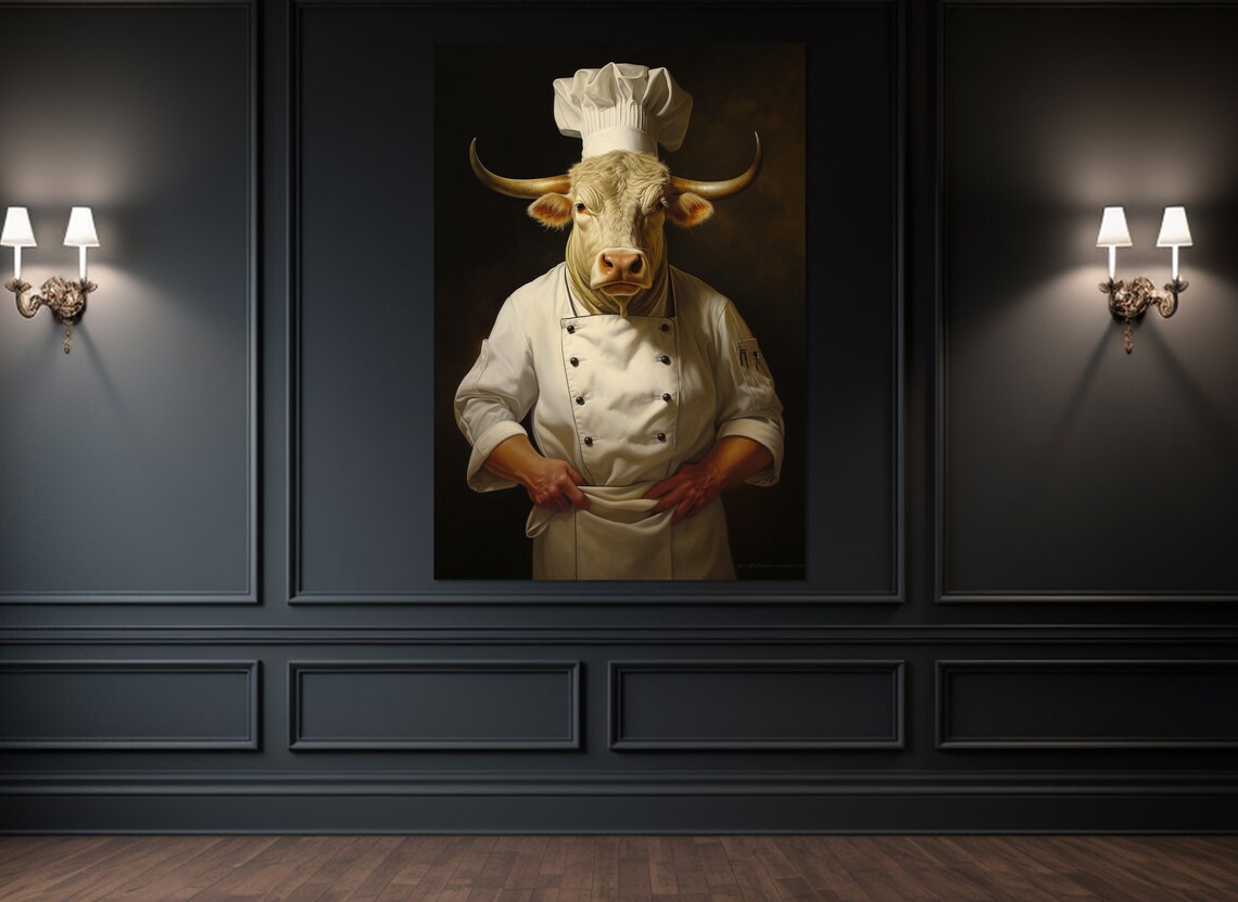 Abstract Bull Chef, Modern Restaurant Art Print