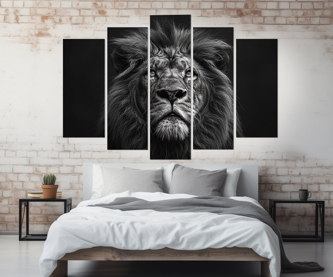 Majestic Lion Portrait Black And White Dramatic Wildlife Art Poster - Image 3