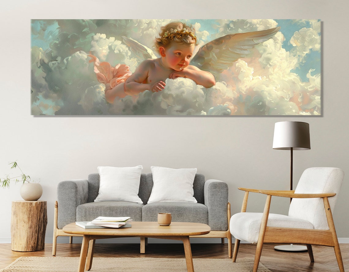 Cupid On Clouds Classical Romantic Angel Cherub Painting Poster