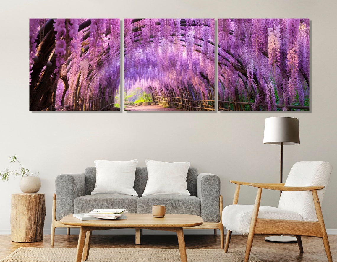 Wisteria Flower Tunnel In Japan Print Kawachi Fuji Gardens In Kitakyushu Painting Japanese Wall Art Framed And Ready To Hang - Image 2