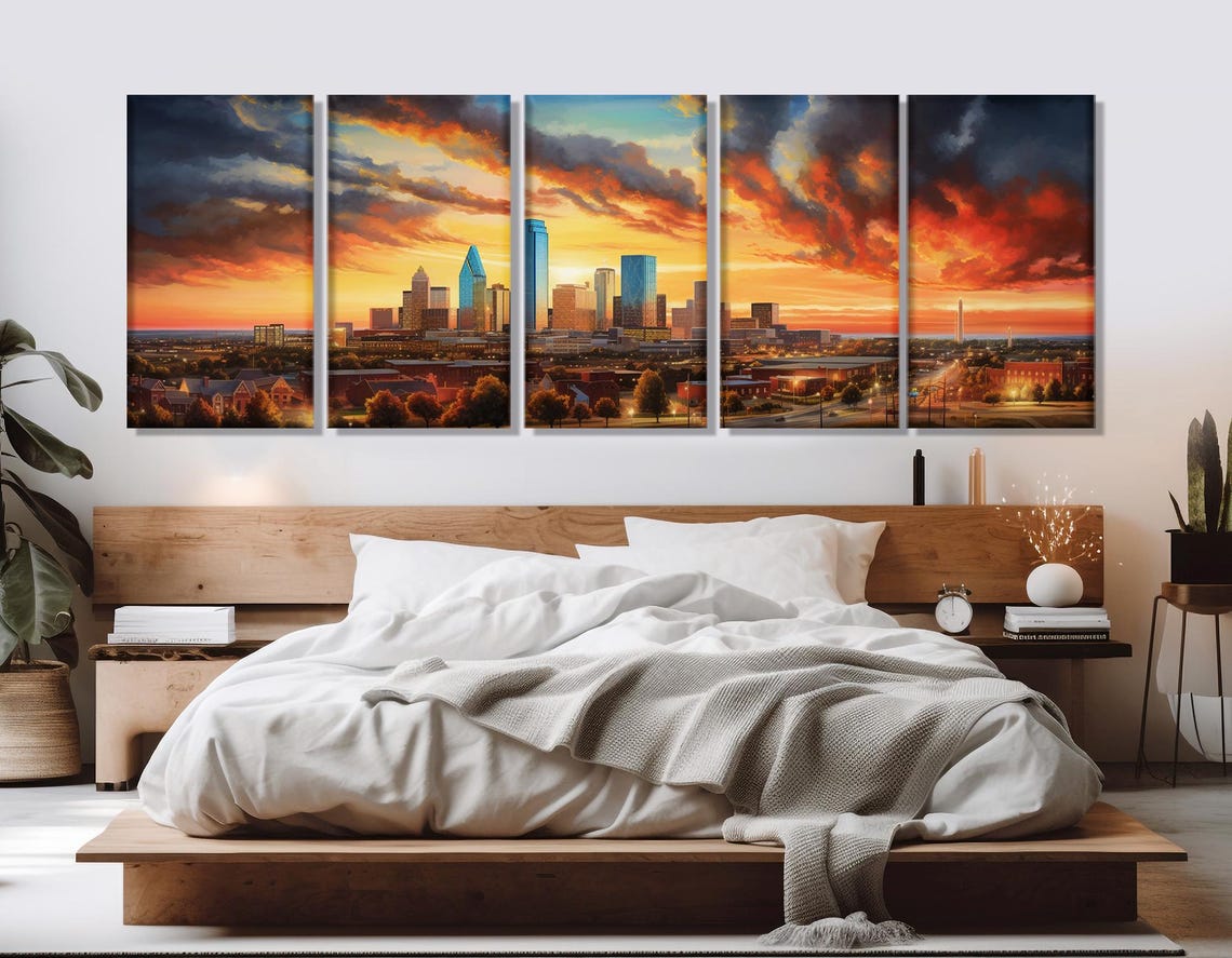 Oklahoma City Sunset Skyline With Fiery Orange Clouds Painting Poster - Image 2