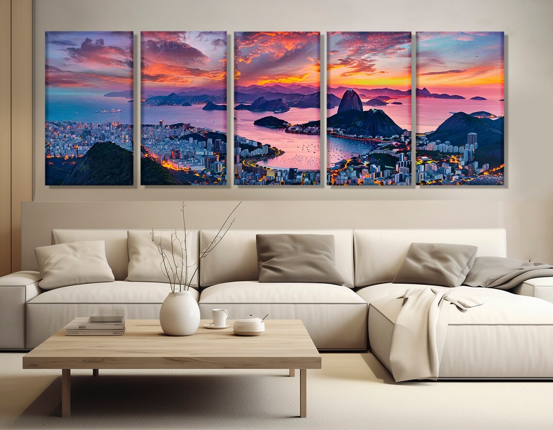 Rio De Janeiro Brazil Sugarloaf Mountain Sunset Bay City Lights Poster - Image 3