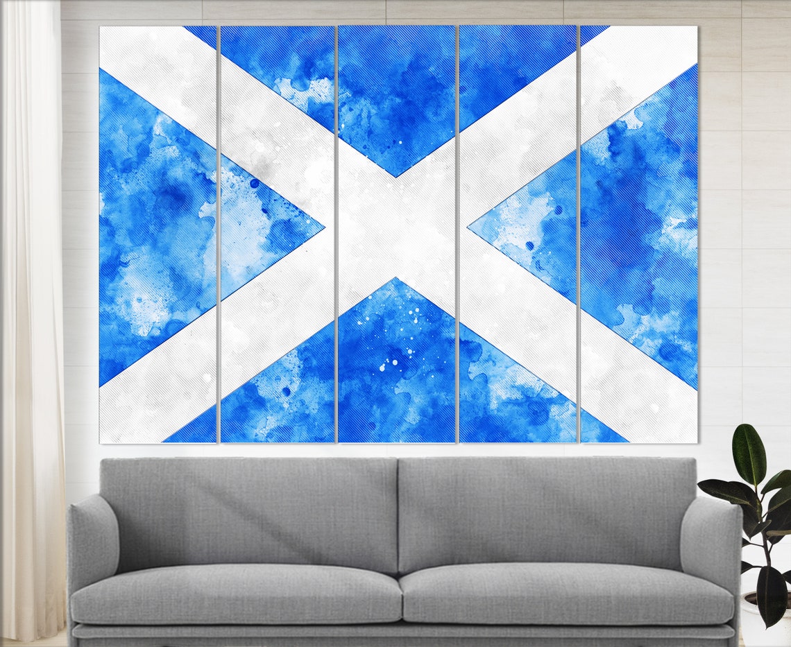 Scotland Flag Watercolor Blue Saltire Canvas Large Wall Art Poster - Image 4