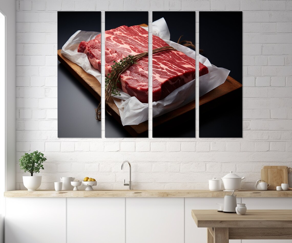 Fresh Raw Veal Slab Tied With Thyme Butcher Shop Kitchen Art Print - Image 2