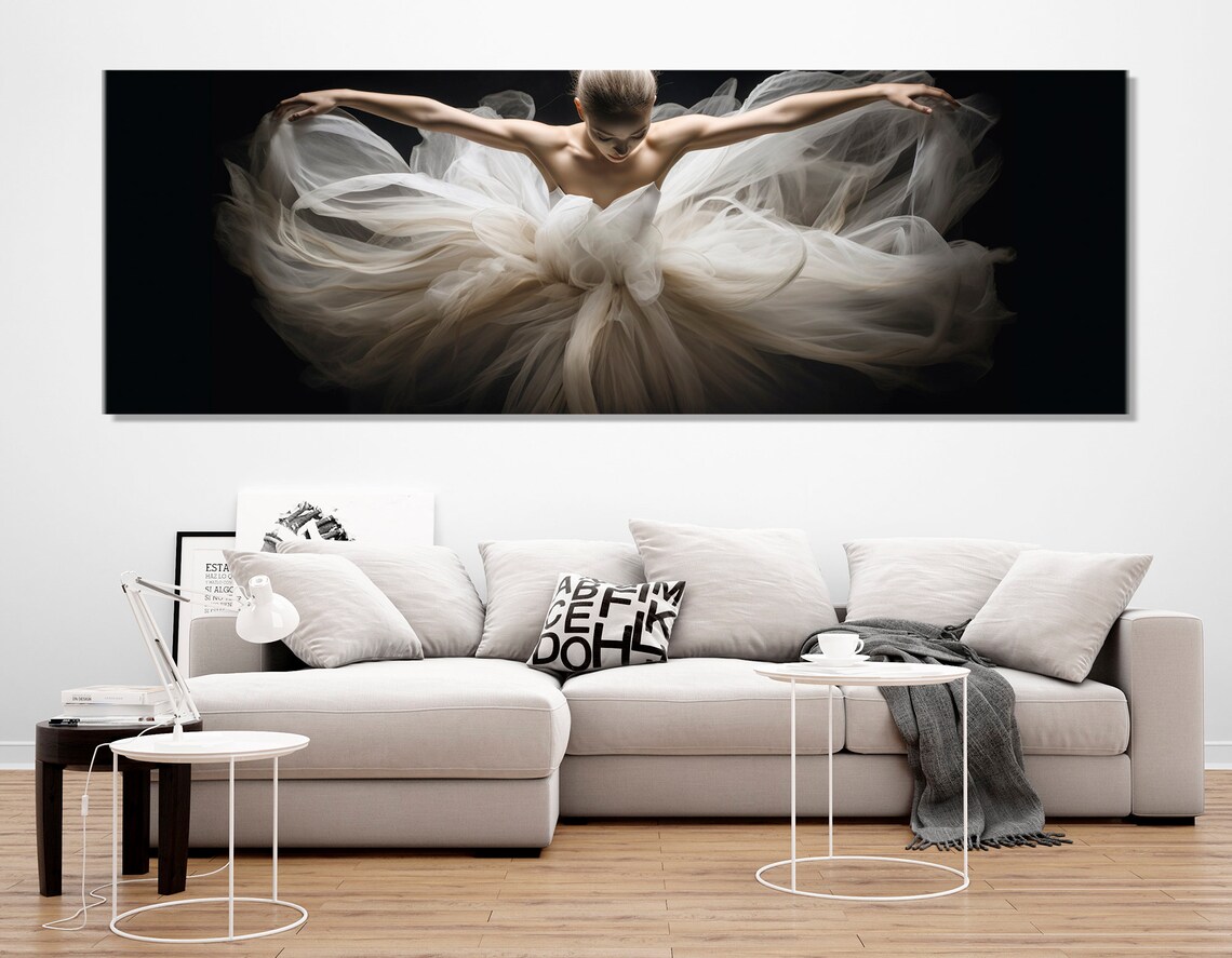 Ballet Dancer White Flowing Tutu Dramatic Black Background Wall Art Poster - Image 2