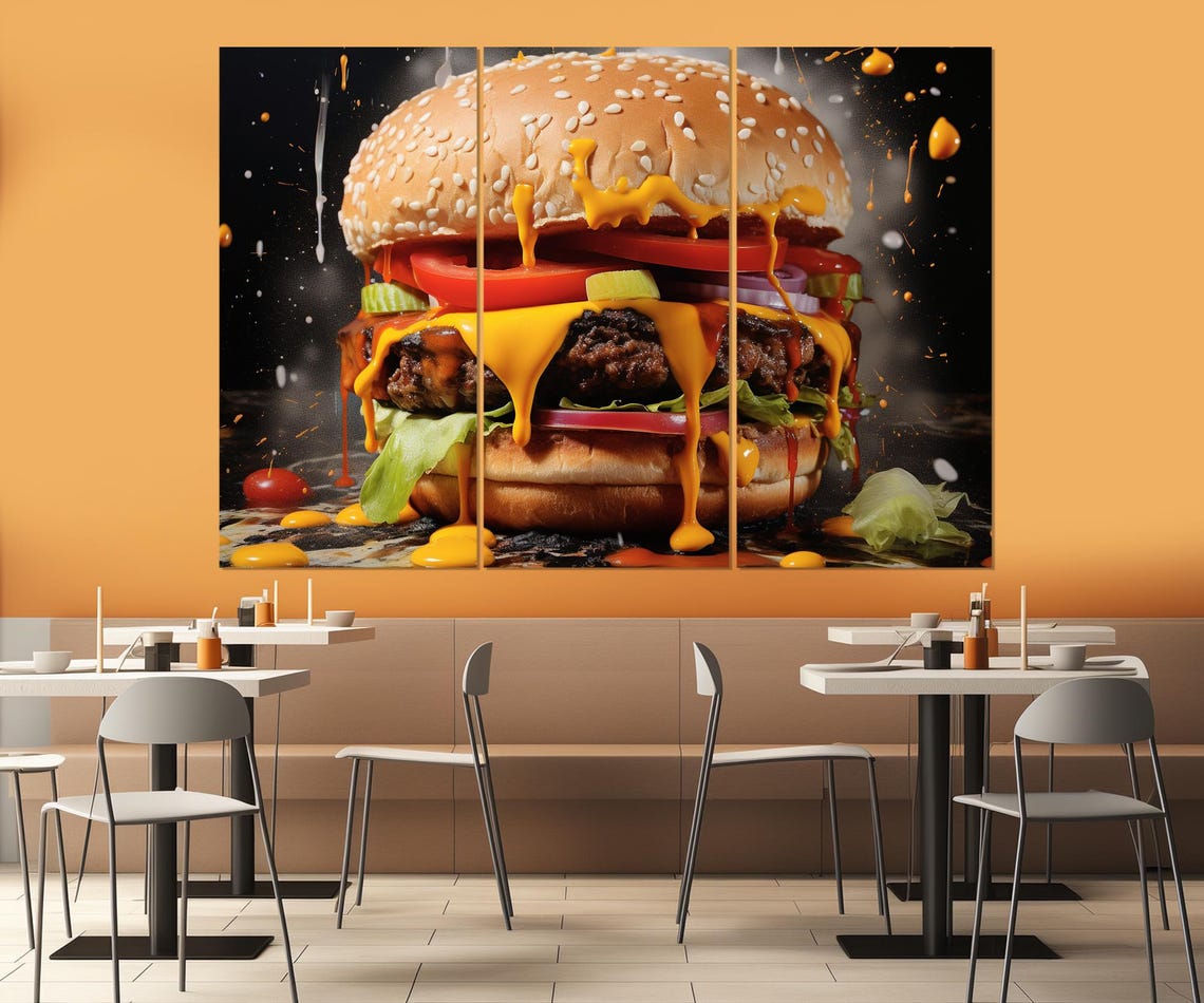 Juicy Cheeseburger Dripping Cheese Fast Food Art Kitchen Wall Poster - Image 4
