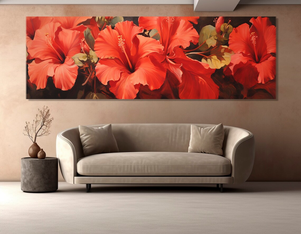 Large Red Hibiscus Flowers Abstract Floral Art Print