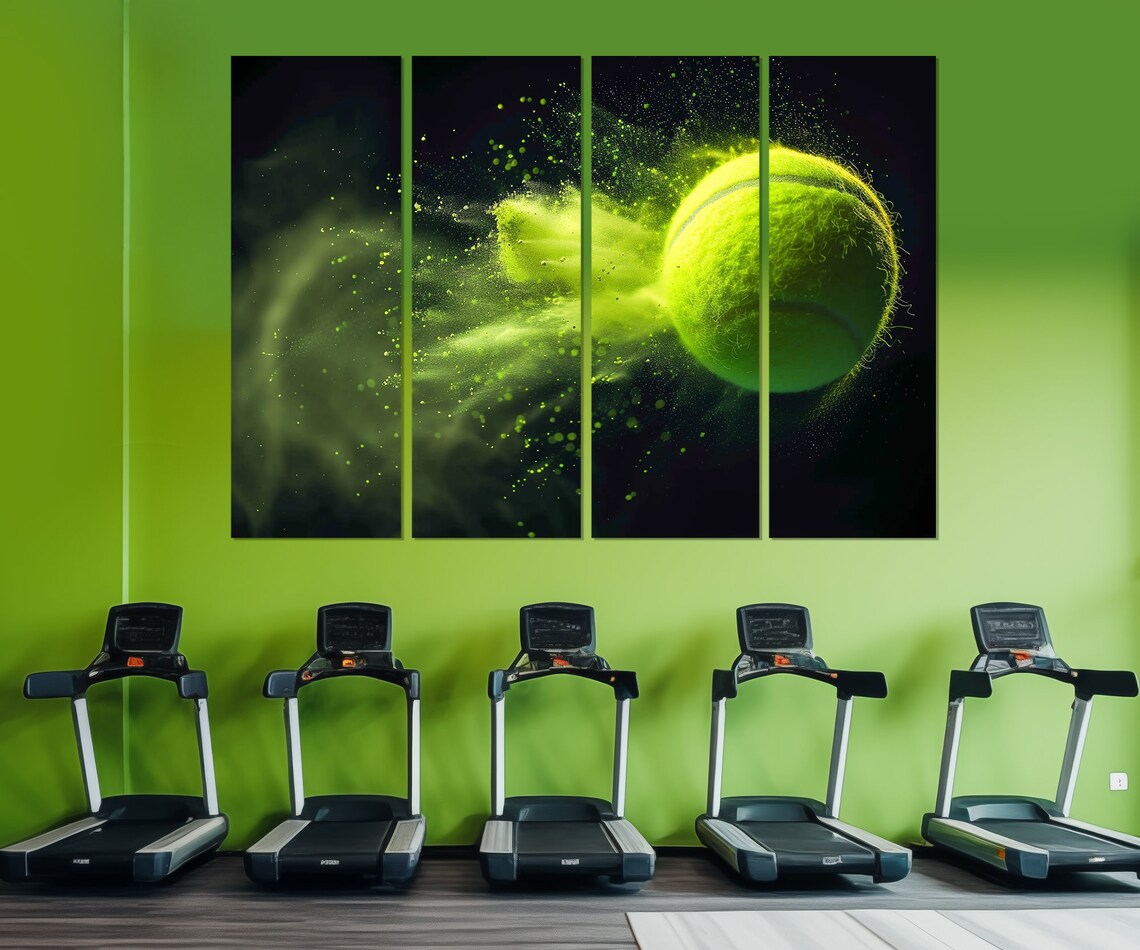 Neon Tennis Ball Exploding Green Powder Burst Dark Sports Wall Art - Image 4