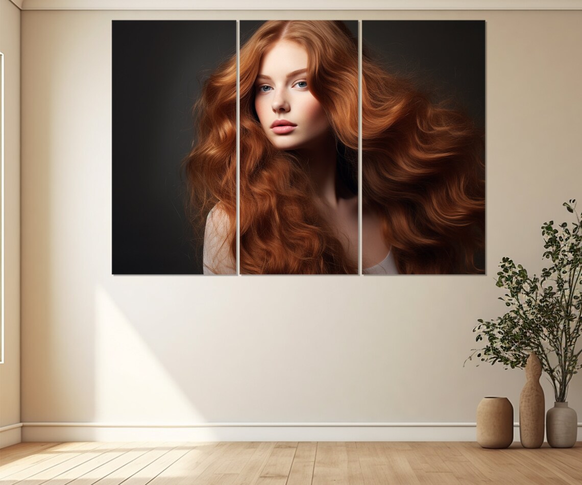 Woman Long Wavy Red Hair Salon Beauty Portrait Wall Art Poster - Image 3