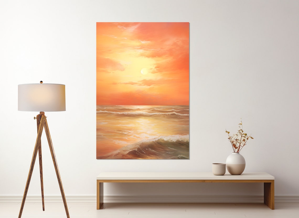 Ocean Sunset Waves Abstract Orange Seascape Vertical Modern Art Poster