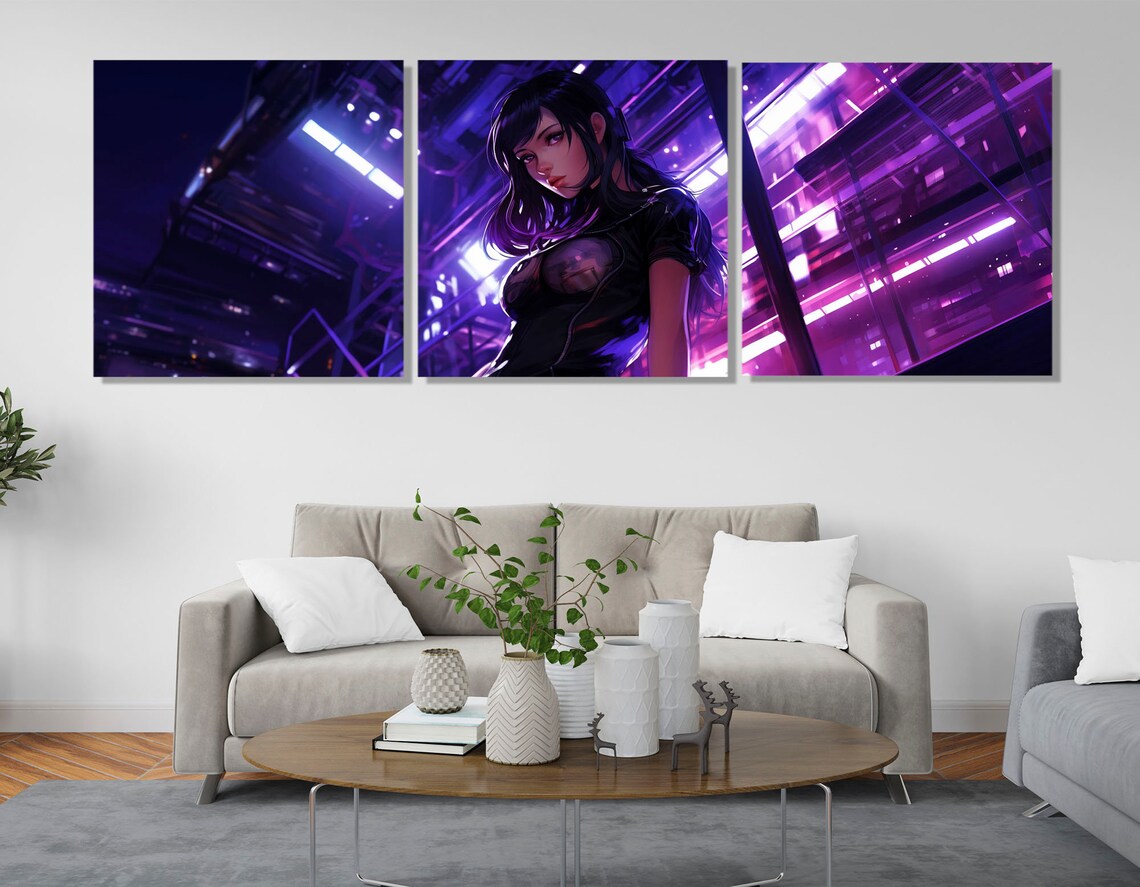 Anime Wall Decor Anime Girl Painting Print Teen Room Decor Gamer Room Decor Gamer Gift Framed And Ready To Hang - Image 3