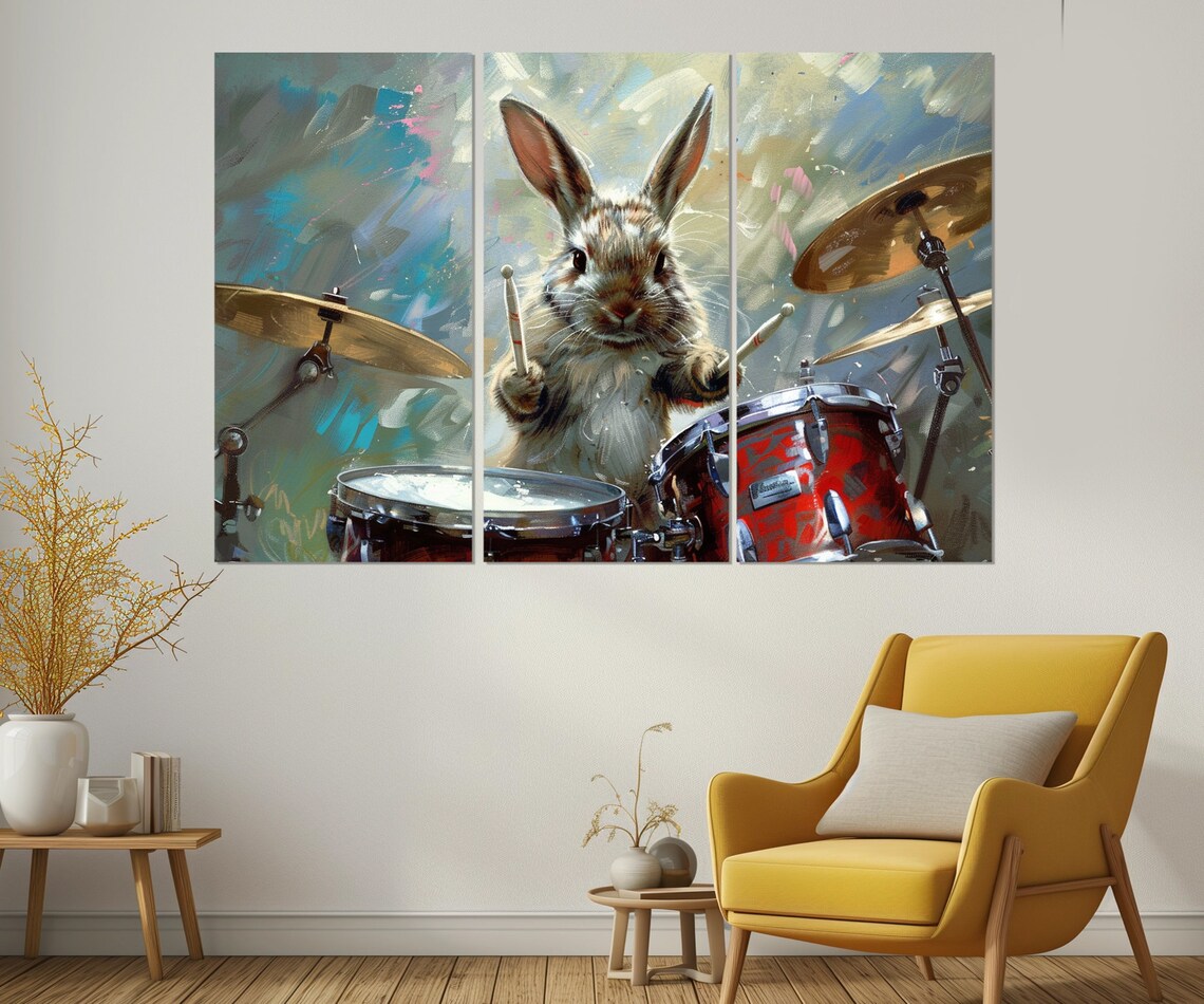 Rabbit Drummer Art Print, Funny Musician Gift - Image 4