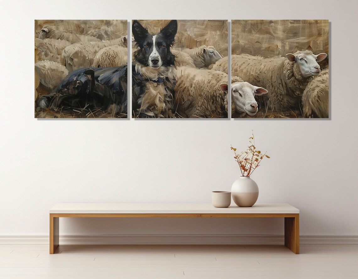 Border Collie Herding Sheep, Rustic Farmhouse Art Print - Image 4