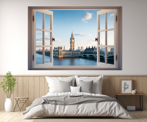 Open Window With Westminster Palace In London View Print London Wall Art Faux Window Wall Decor Framed And Ready To Hang