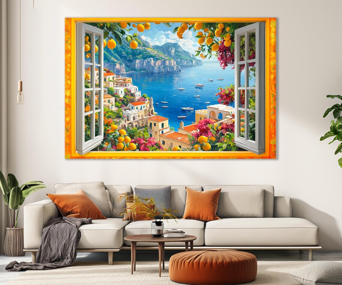 Amalfi Coast Open Window to Italy Travel Poster