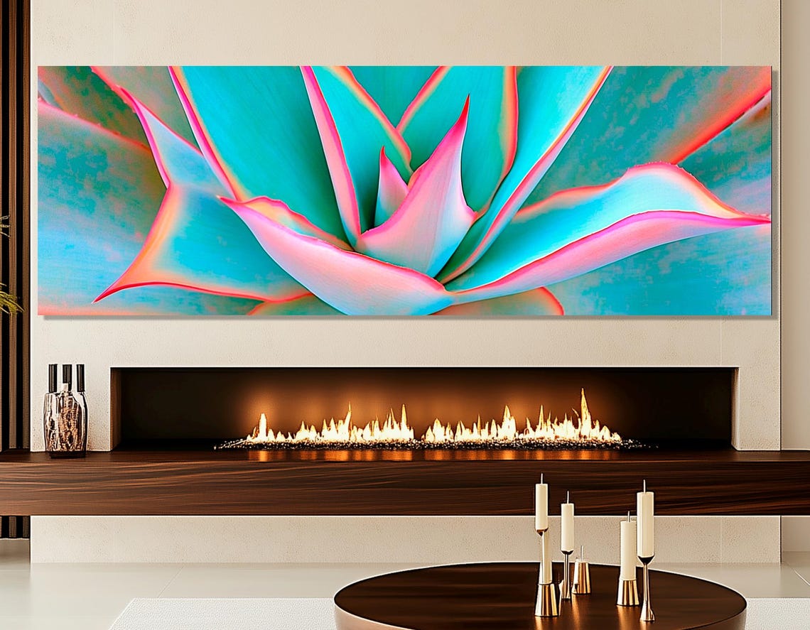Aloe Striata Macro Neon Pink Turquoise Leaves Botanical Wall Art Print - Image 2
