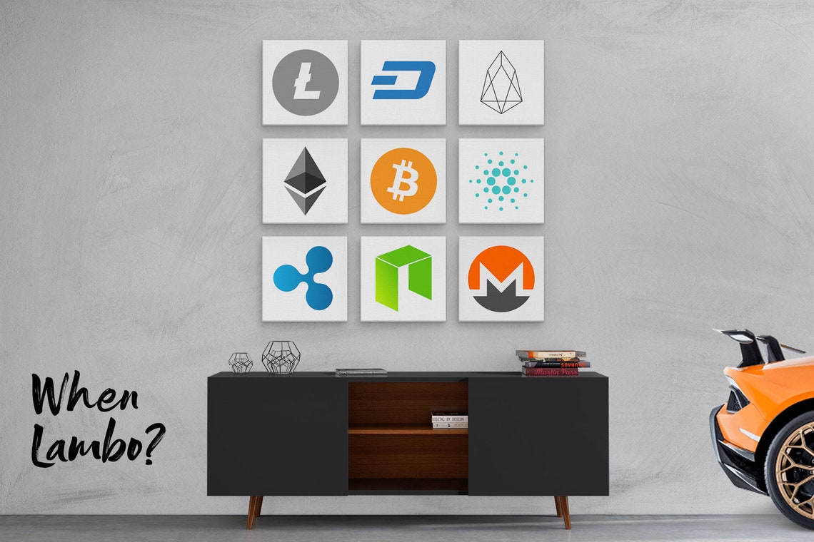 Retro Cryptocurrency Logos Grid Bitcoin Ethereum Crypto Wall Poster