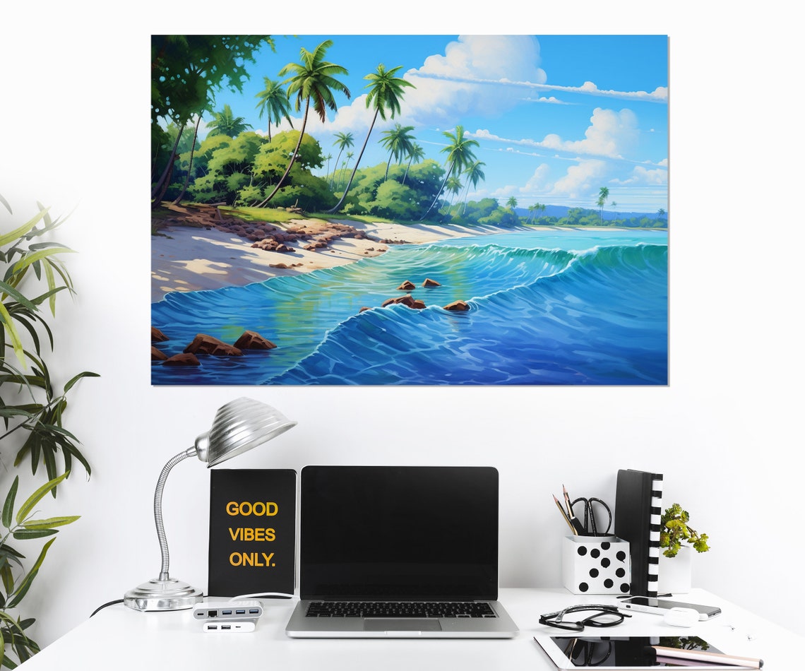 Paradise Beach Painting Print Beach Wall Art Tropical Coast Painting Framed And Ready To Hang - Image 4