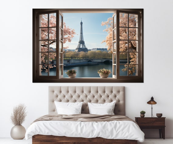 Open Window With Eiffel Tower View Print Window With Paris View Art Paris Wall Art Framed And Ready To Hang