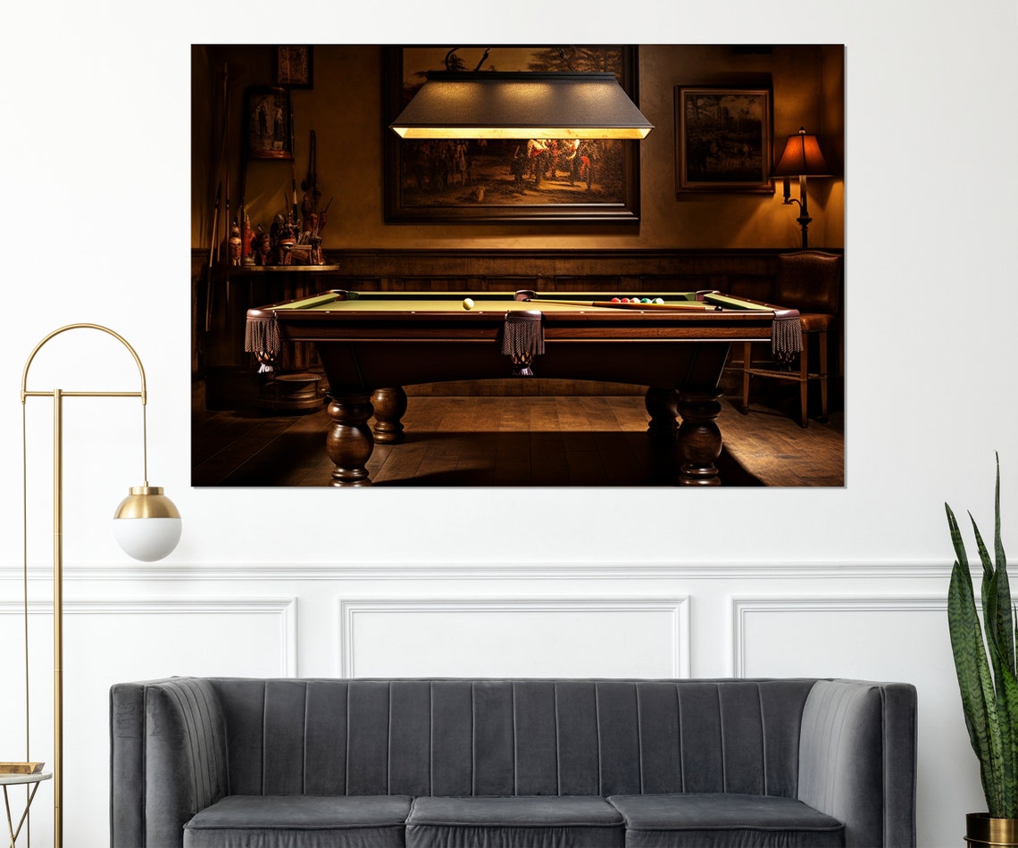 Vintage Billiard Room Pool Table Under Lamp Man Cave Game Room Poster - Image 2