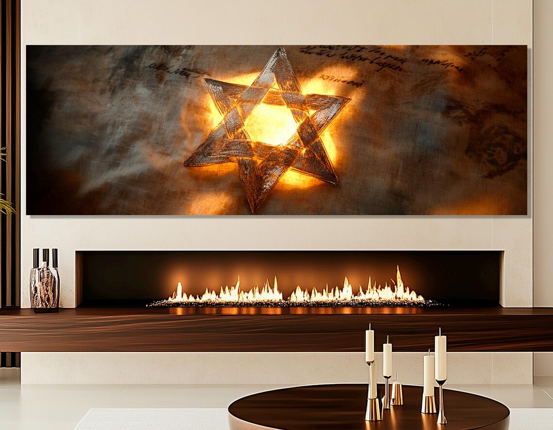 Glowing Star Of David Hexagram Vintage Manuscript Jewish Art Poster