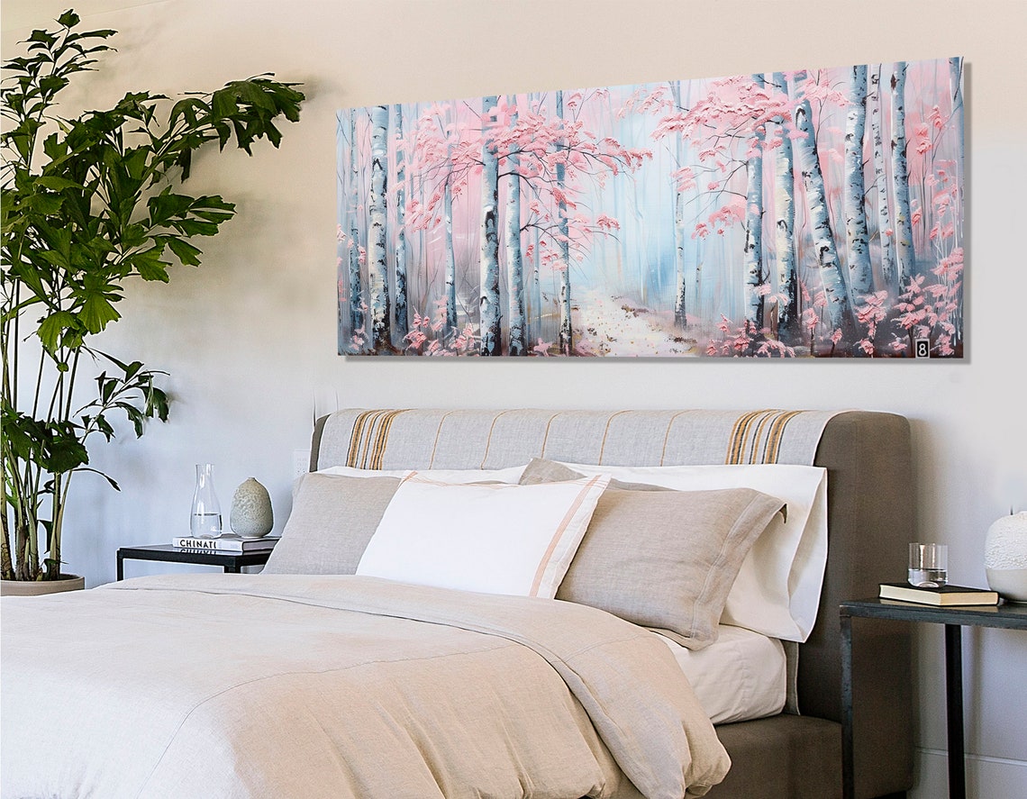Birch Forest Pink Leaves Dreamy Abstract Spring Woodland Art Poster - Image 4