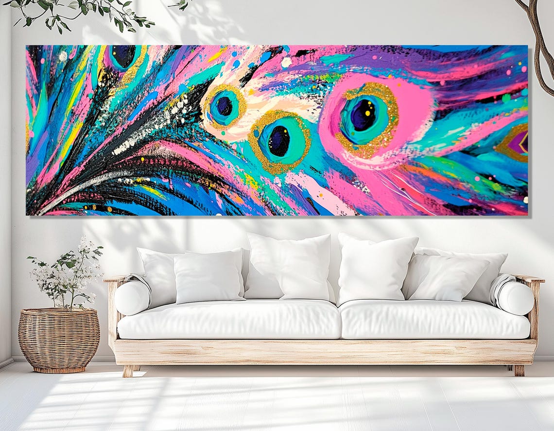 Electric Pop Art Peacock Feather Five Panel Neon Colors Wall Poster - Image 4