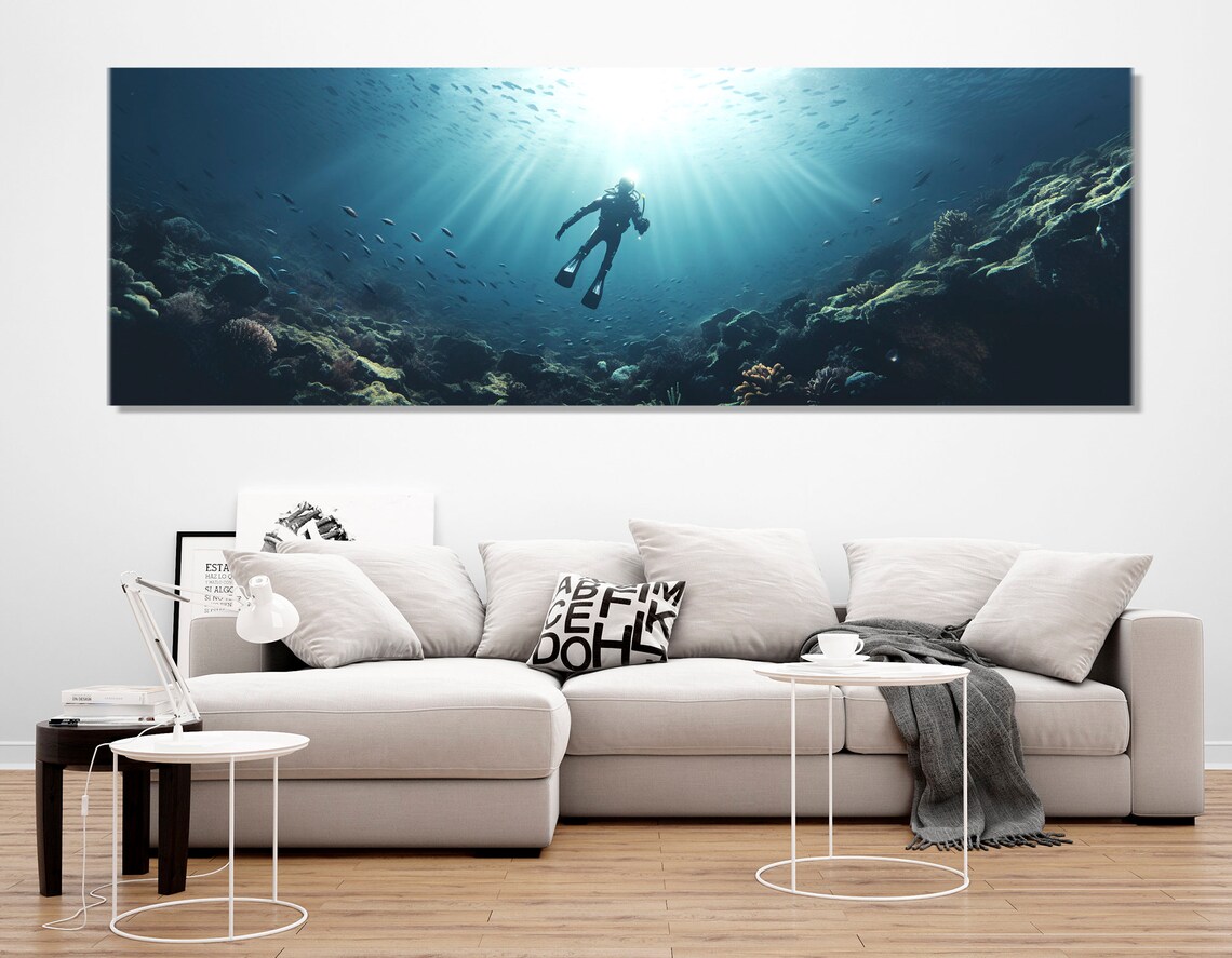 Diving Underwater Ocean Art Print, Diver Decor - Image 4