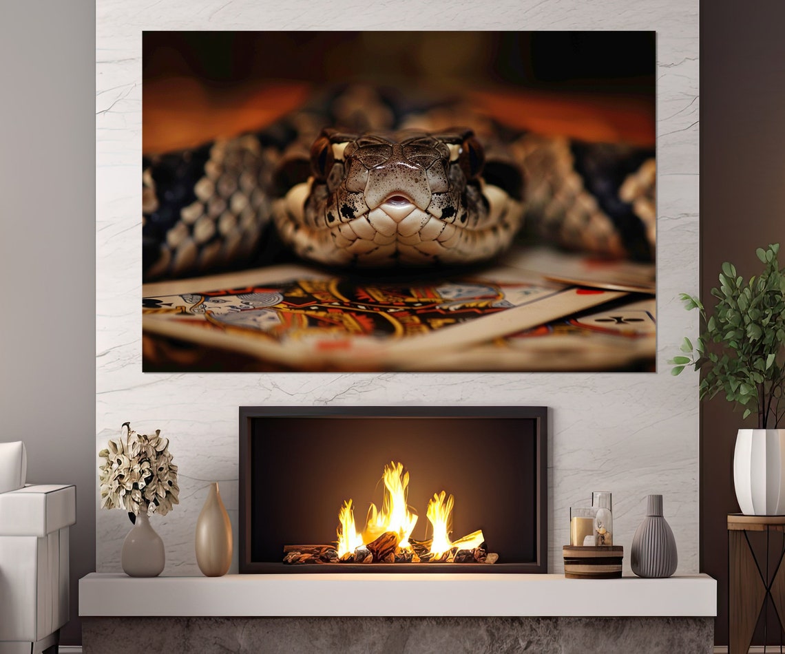 Python Snake Coiled Playing Cards Close Up Dark Dramatic Animal Poster