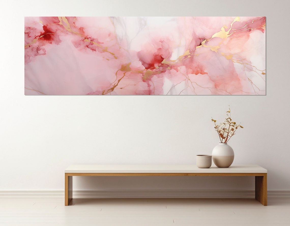 Pink Marble With Gold Veins Abstract Minimalist Modern Wall Poster