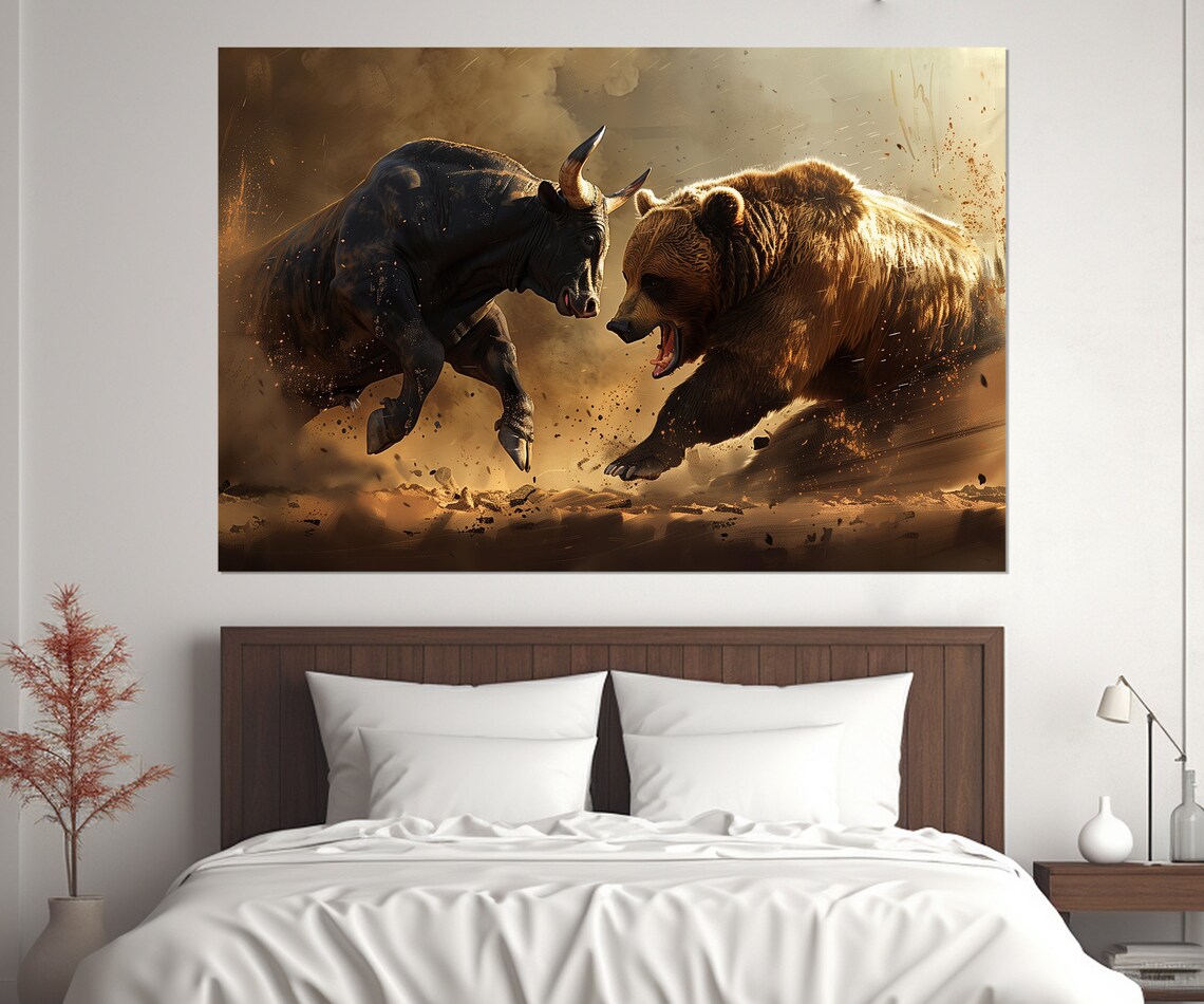 Bull And Bear Fight, Wall Street Trading Art Print - Image 2