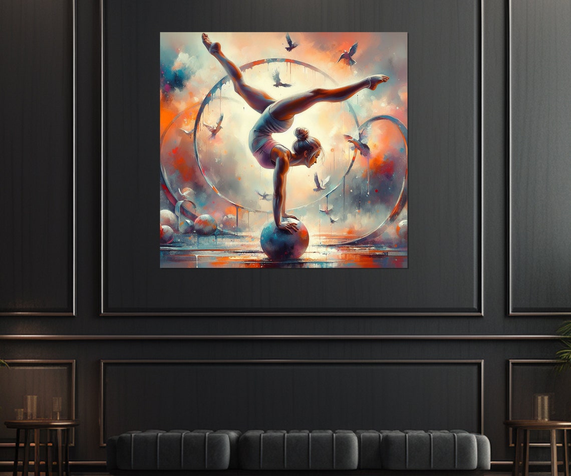 Gymnast Handstand On Ball Abstract Athletic Watercolor Poster - Image 3
