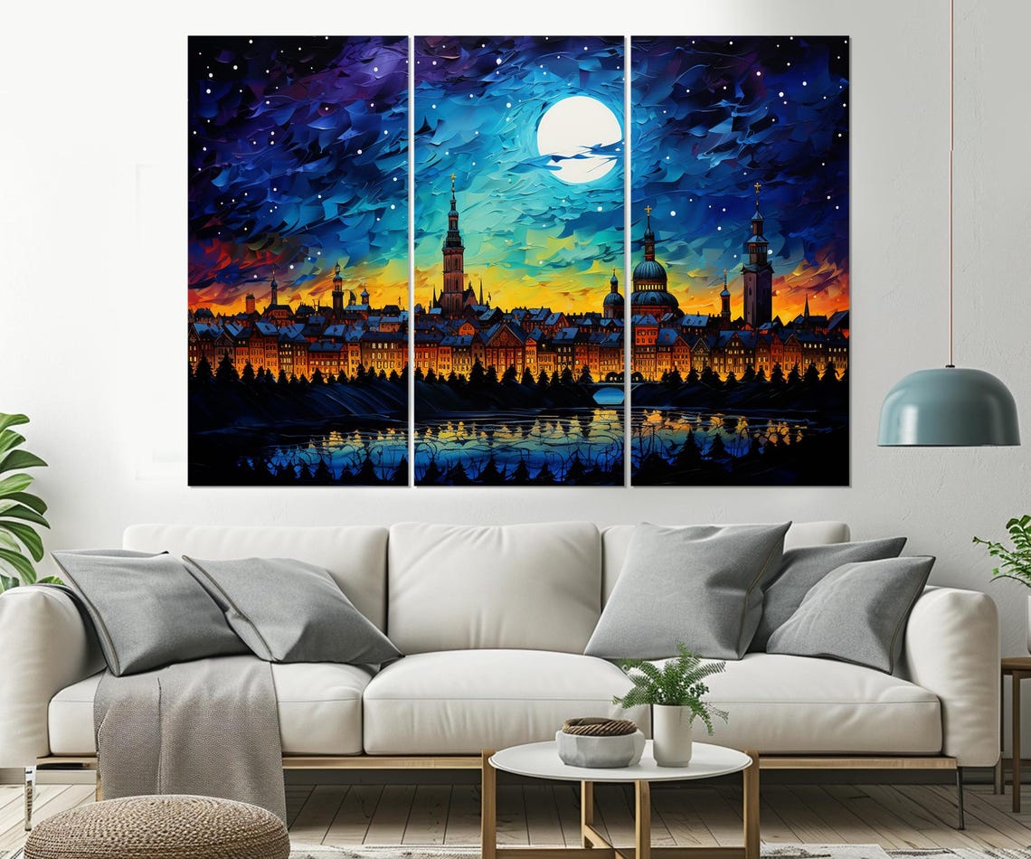 Munich Germany Old Town Churches Moonlit Starry Night River Poster - Image 4