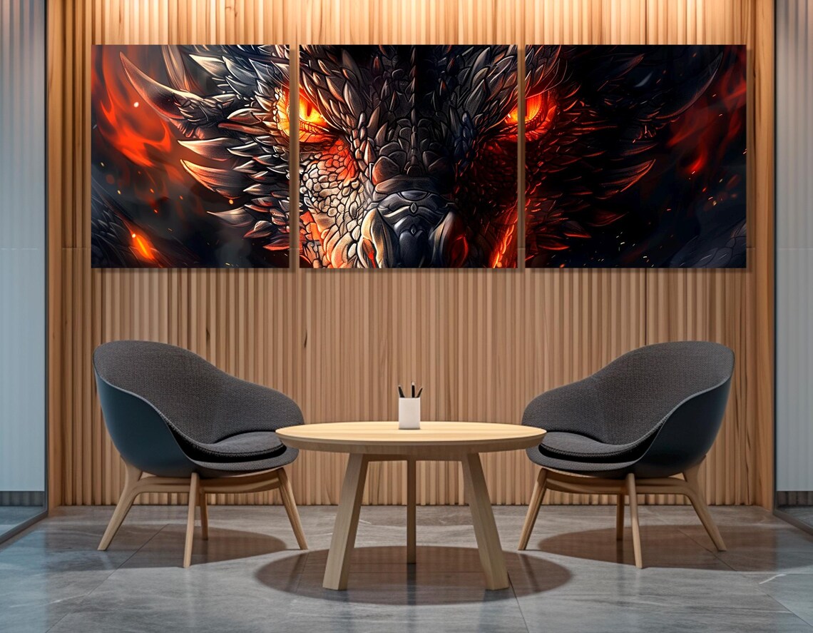 Fierce Black Dragon Face Glowing Orange Eyes Fantasy Art Wall Art Poster - Image 4