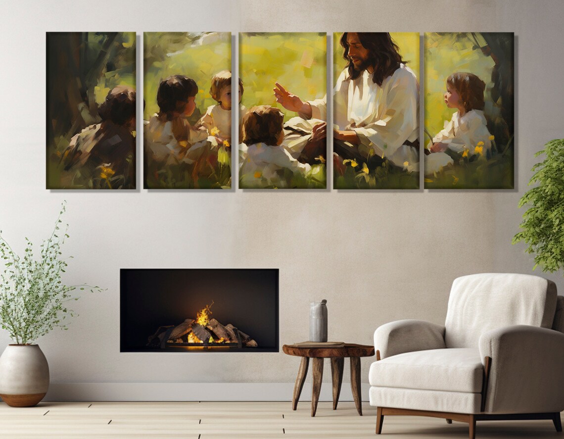 Jesus Teaching Children Sermon On The Mount Religious Painting Wall Poster - Image 2