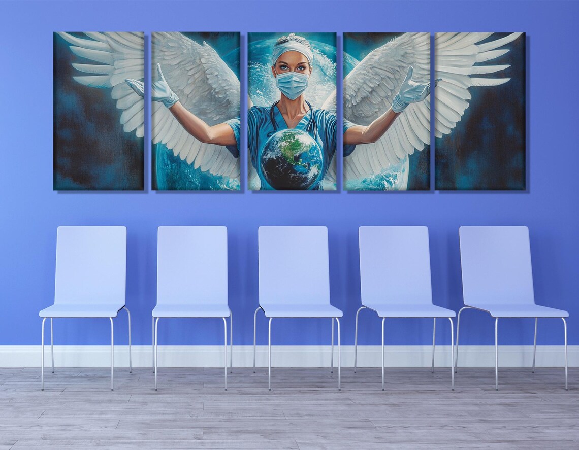 Nurse With Angel Wings Painting Medical Hero Tribute Office Wall Poster - Image 3