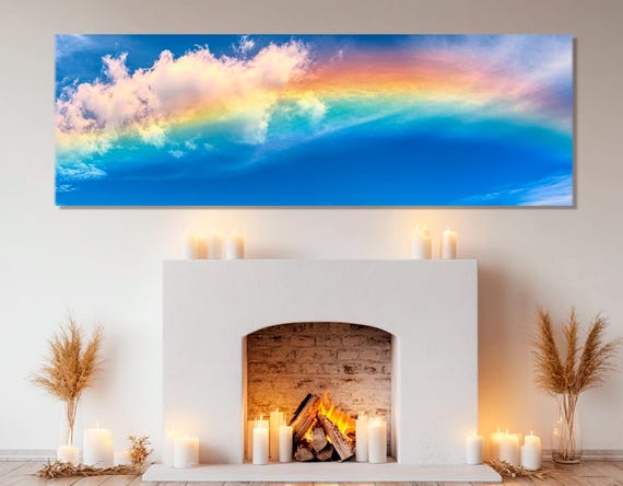 Rainbow In The Sky Print Abstract Sky Wall Art Rainbow Sky Poster Abstract Clouds Print Framed And Ready To Hang