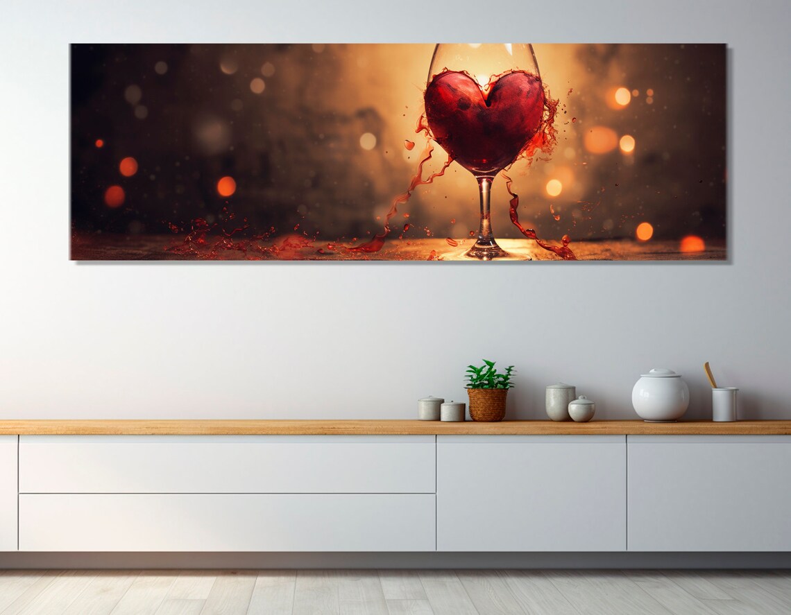 Heart Shaped Red Wine Splash Glass Warm Bokeh Dining Room Wall Art Poster - Image 4