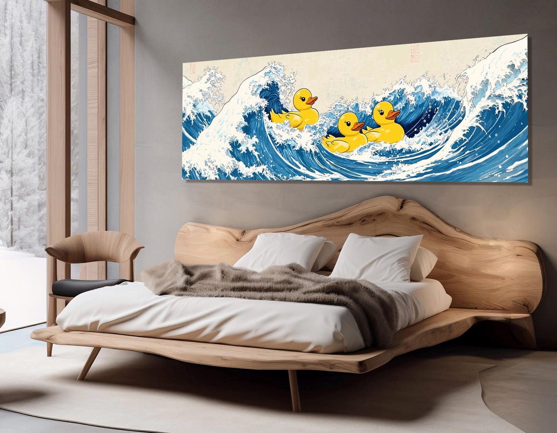 Rubber Ducks Riding Great Wave Japanese Funny Kanagawa Parody Poster - Image 3